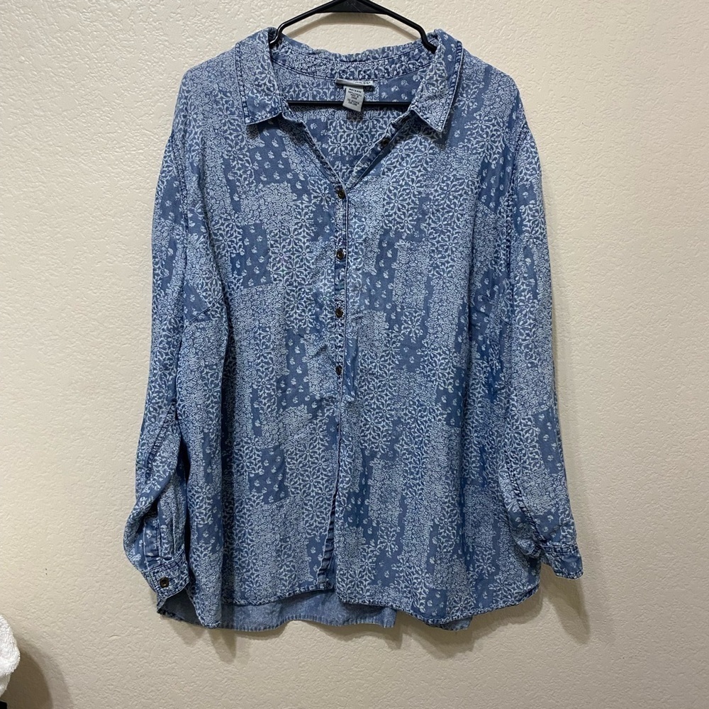 Catherines womens button down blouse long sleeve floral patchwork western 2X
